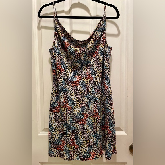 ROW A Multicolor Floral Spaghetti Strap‎ Floral Cowl Neck Mini Dress - XL - Picture 1 of 3